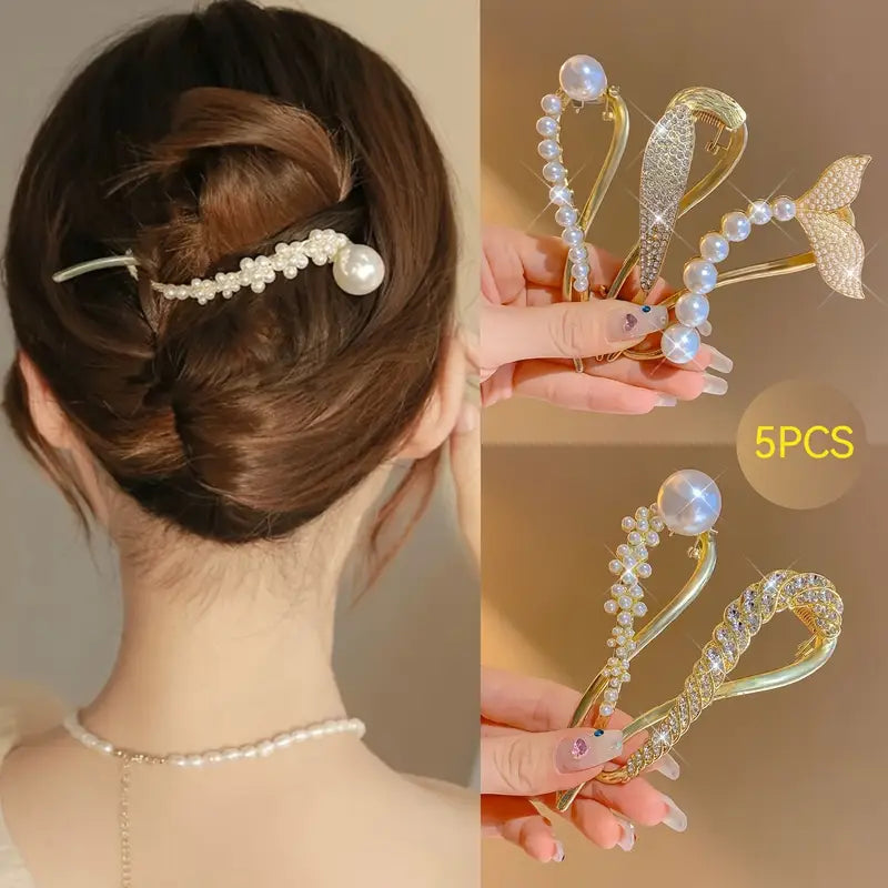 Lumipearl™ – Elegant Grip Pearl Hair Clip (5 Pcs)