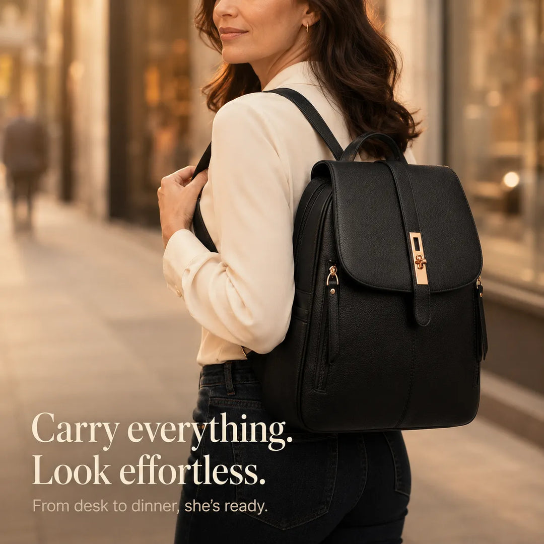 Marabella – Backpack with Twist-Lock Flap and Rose-Gold Hardware