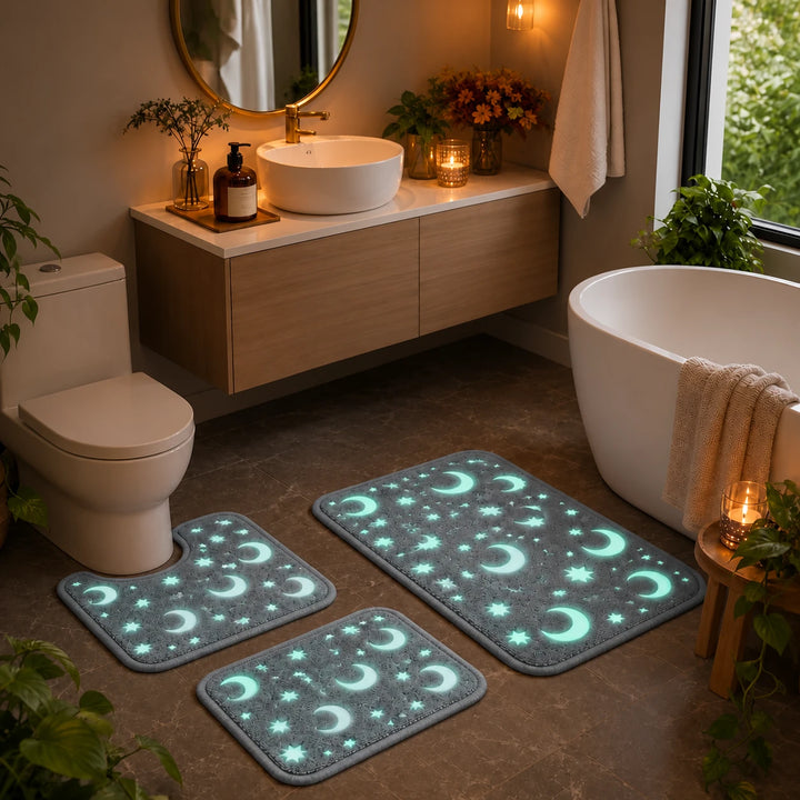 Lunaglow – Glow-In-The-Dark Moon And Star Bath Mat Set