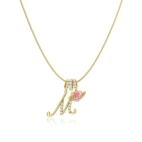 LUMARA – 3-Layer Initial Necklace with Pink Heart Zircon