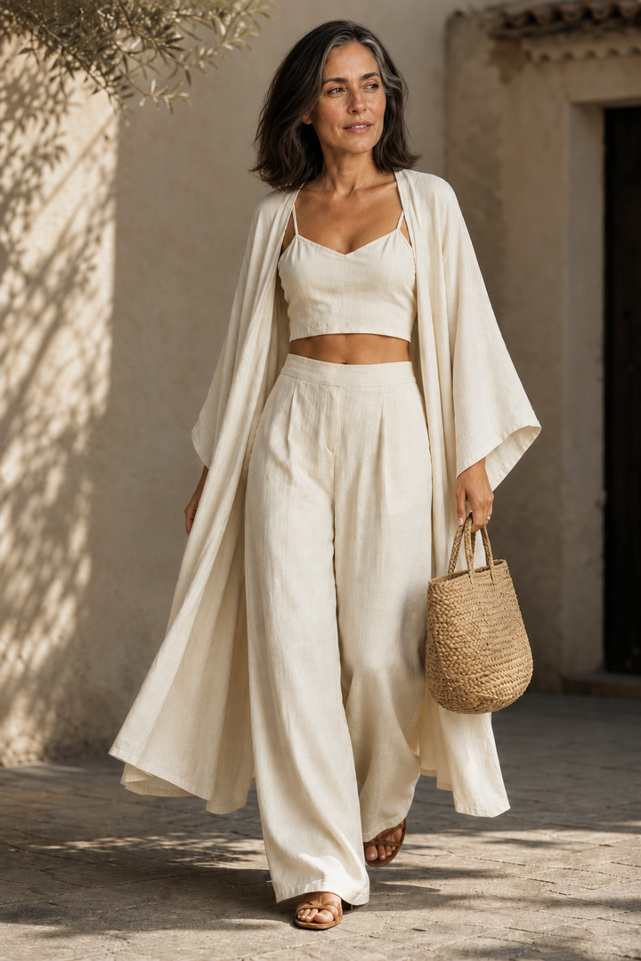 Mornday – Cotton-Linen Cardigan, Cami And Wide-Leg Pants Set