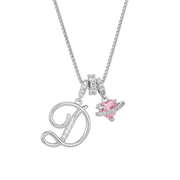 LUMARA – 3-Layer Initial Necklace with Pink Heart Zircon