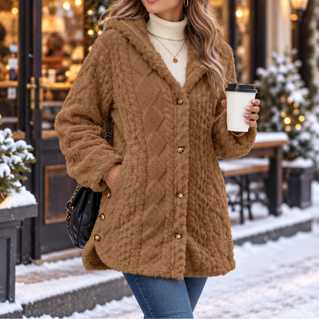 Hearth & Hood – Textured Hooded Button-Front Cardigan
