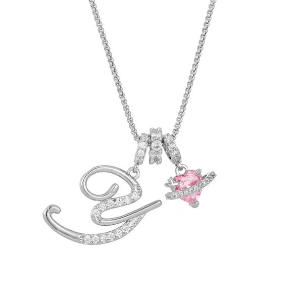 LUMARA – 3-Layer Initial Necklace with Pink Heart Zircon