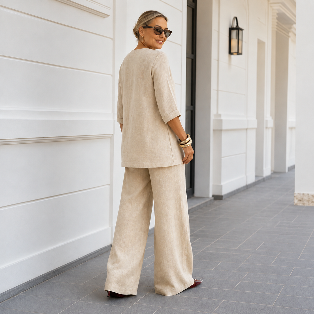 Draperly – V-Neck Linen-Look Two-Piece Set