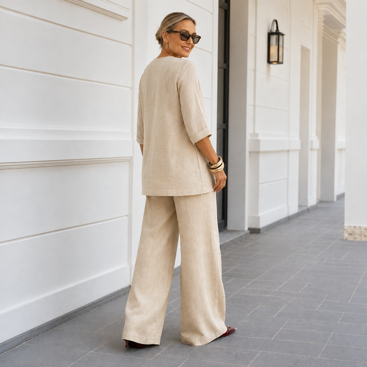 Draperly – V-Neck Linen-Look Two-Piece Set