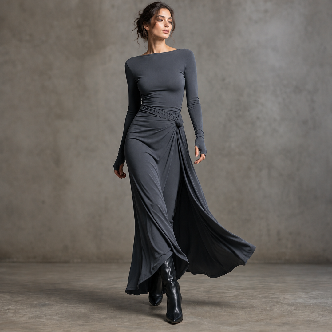 Naiara – Gathered Side-Knot Draped Maxi Dress