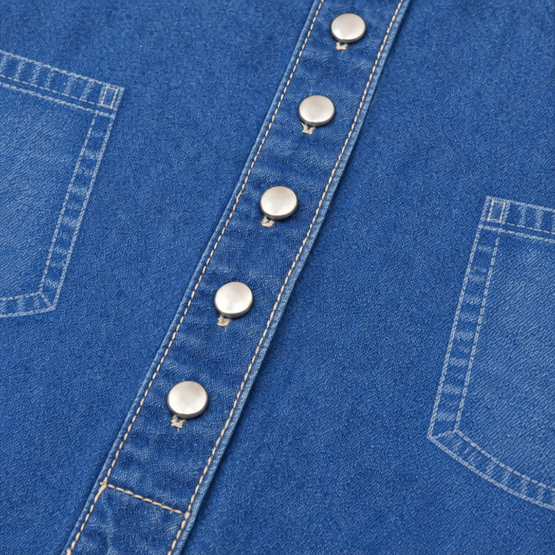 Denimly – Pocketed Shirt Collar Denim Midi Dress