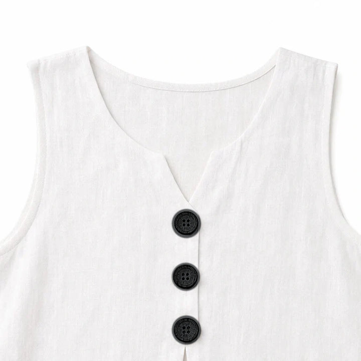 Lunelle – Sleeveless Linen Look V-Neck Tank with Buttons