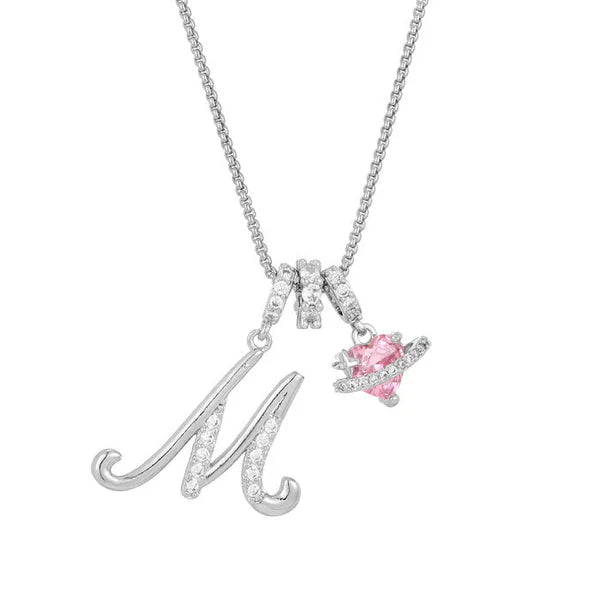 LUMARA – 3-Layer Initial Necklace with Pink Heart Zircon