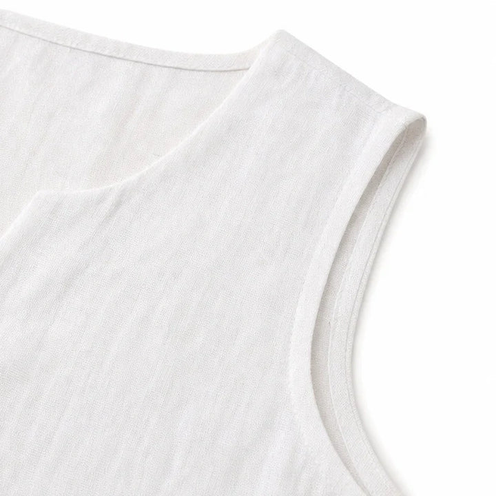 Lunelle – Sleeveless Linen Look V-Neck Tank with Buttons