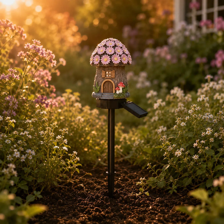 Lunavia – Solar Fairy Cottage Garden Stake Light, Hand-Sculpted Resin, Auto-On Warm LED