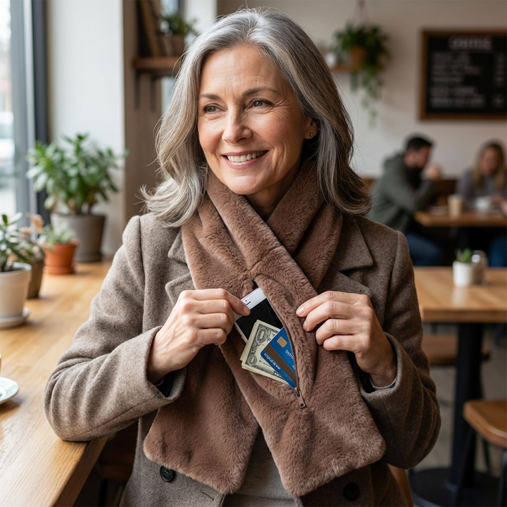 Velancia™ – Soft Faux Fur Scarf with Zip Pocket