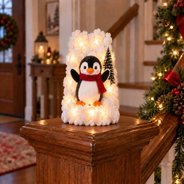 Snowy Stairway – Penguin Faux Snow Staircase Garland