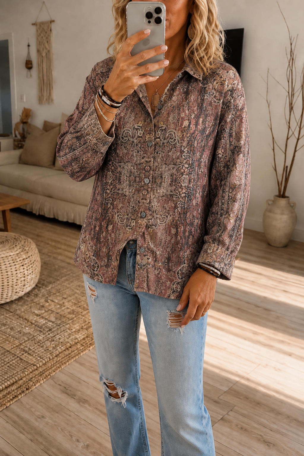 Wearbella – Vintage Floral Print Button-Up Blouse