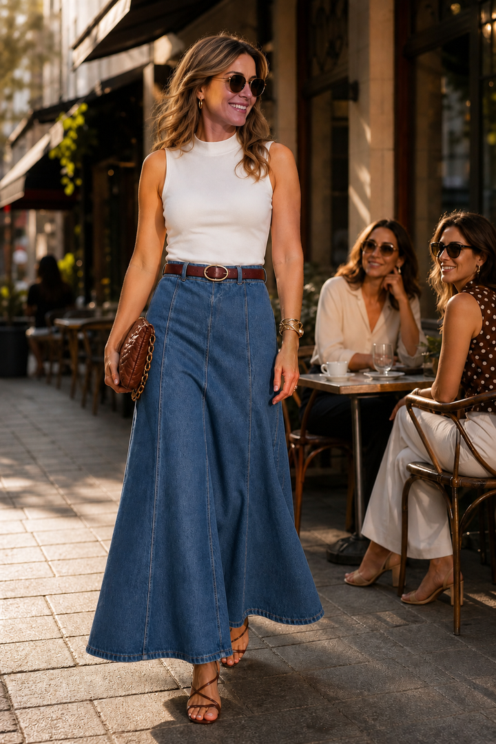 Wearbella – High-Waist A-Line Denim Maxi Skirt