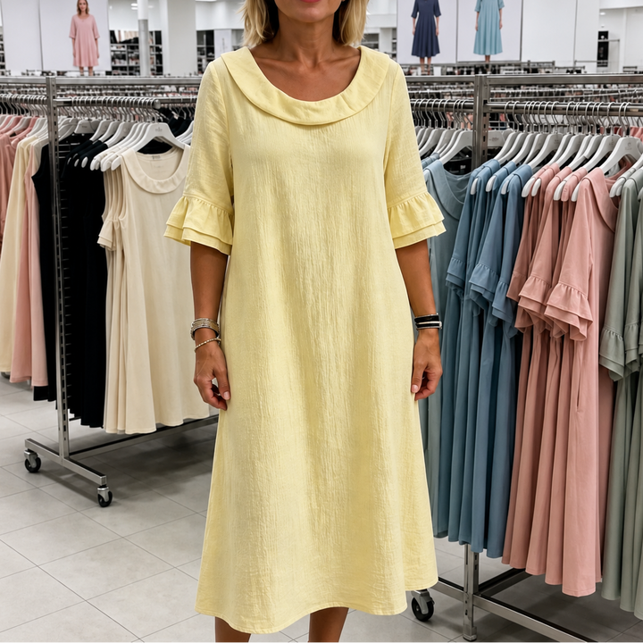 Solvane – A-Line Round Neck Midi Dress