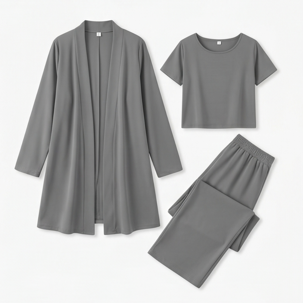 Maevelle – Women's Elegant 3-Piece Set with Drape Cardigan