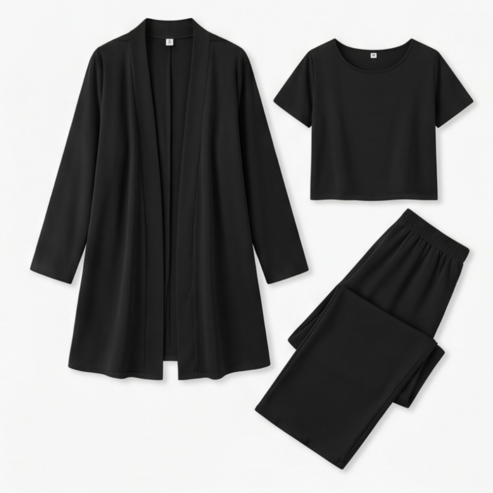 Maevelle – Women's Elegant 3-Piece Set with Drape Cardigan