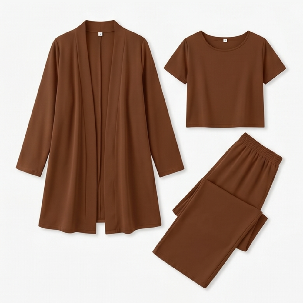 Maevelle – Women's Elegant 3-Piece Set with Drape Cardigan