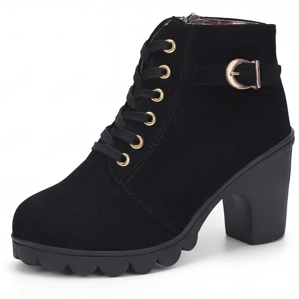 Strovia - Chunky Heel Ankle Boots with Fur Lining