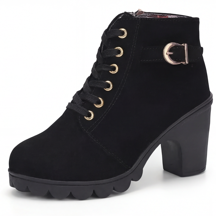 Strovia - Chunky Heel Ankle Boots with Fur Lining