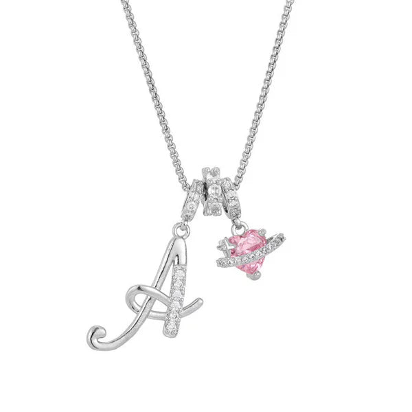 LUMARA – 3-Layer Initial Necklace with Pink Heart Zircon