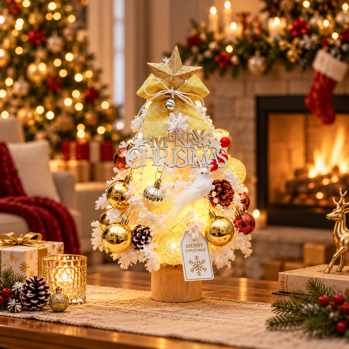 Everpine – Pre-Decorated Snow-Flocked Tabletop Christmas Tree