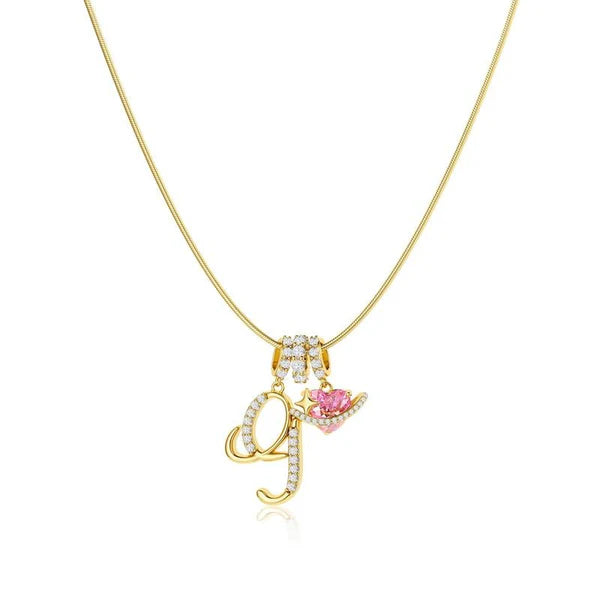 LUMARA – 3-Layer Initial Necklace with Pink Heart Zircon