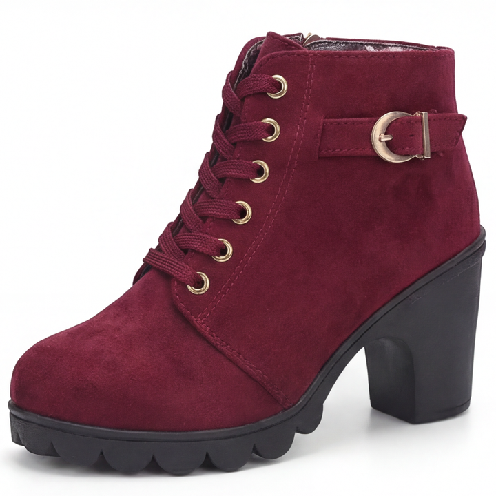 Strovia - Chunky Heel Ankle Boots with Fur Lining