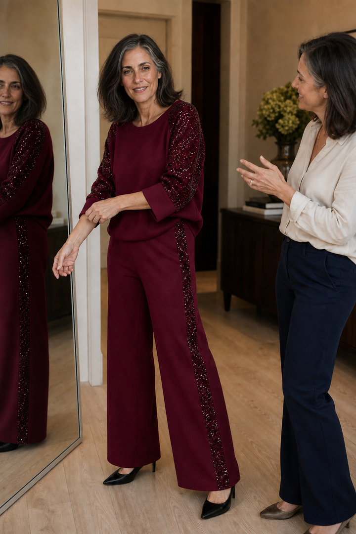 Sneakglow – Sequined Wide-Leg Sweater And Pants Set
