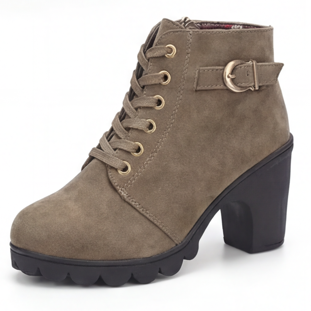 Strovia - Chunky Heel Ankle Boots with Fur Lining