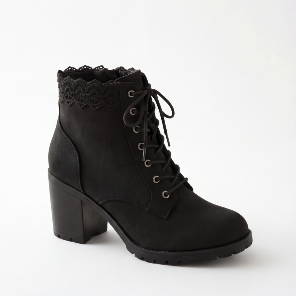 Lacelle - Romantic Lace Trim Suede Ankle Boots
