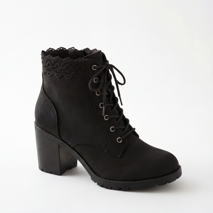 Lacelle - Romantic Lace Trim Suede Ankle Boots