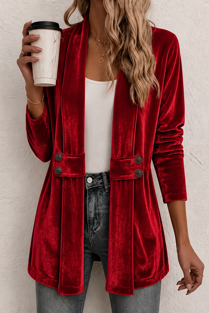Velbourne – Double-Breasted Velvet-Look Cardigan