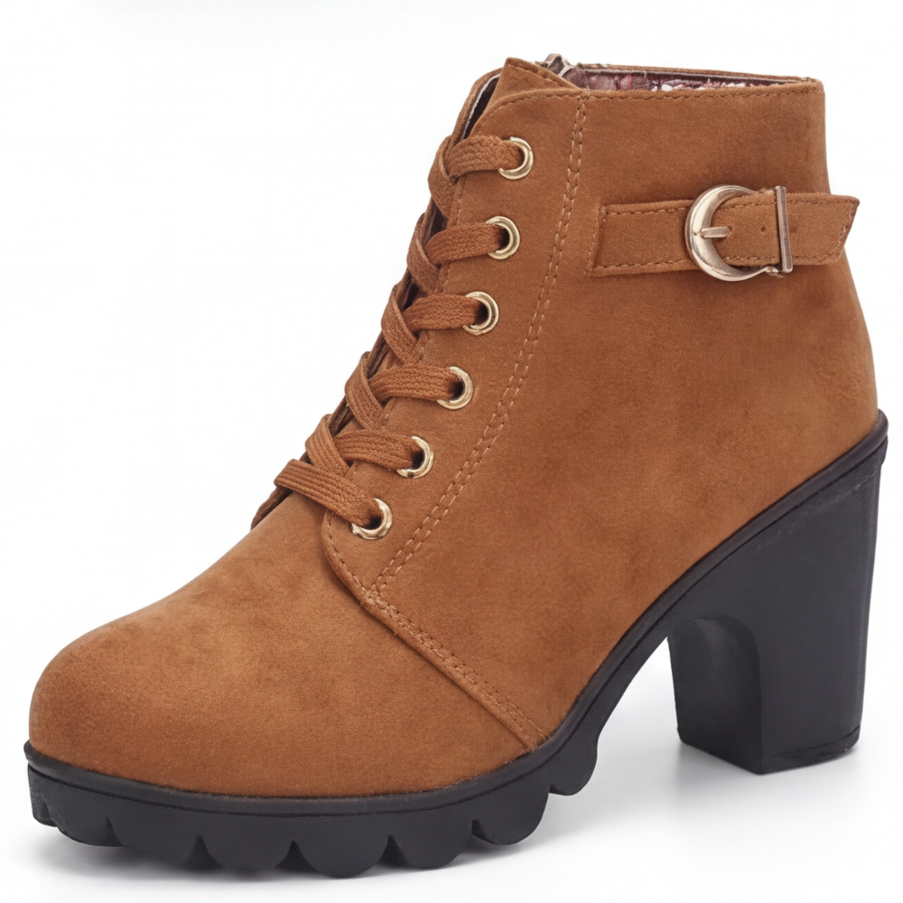Strovia - Chunky Heel Ankle Boots with Fur Lining