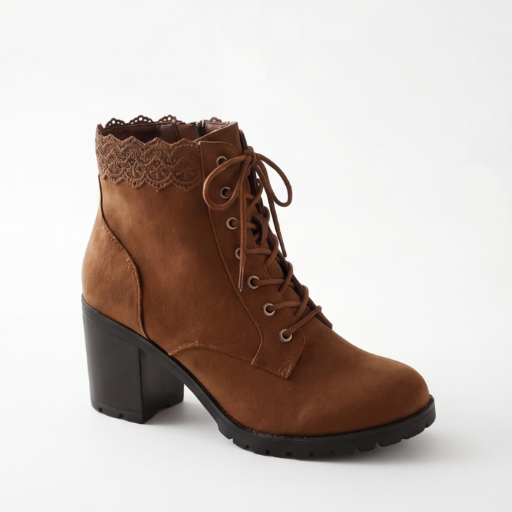 Lacelle - Romantic Lace Trim Suede Ankle Boots