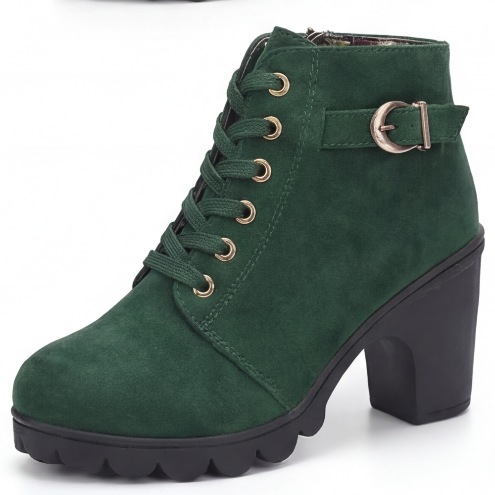 Strovia - Chunky Heel Ankle Boots with Fur Lining