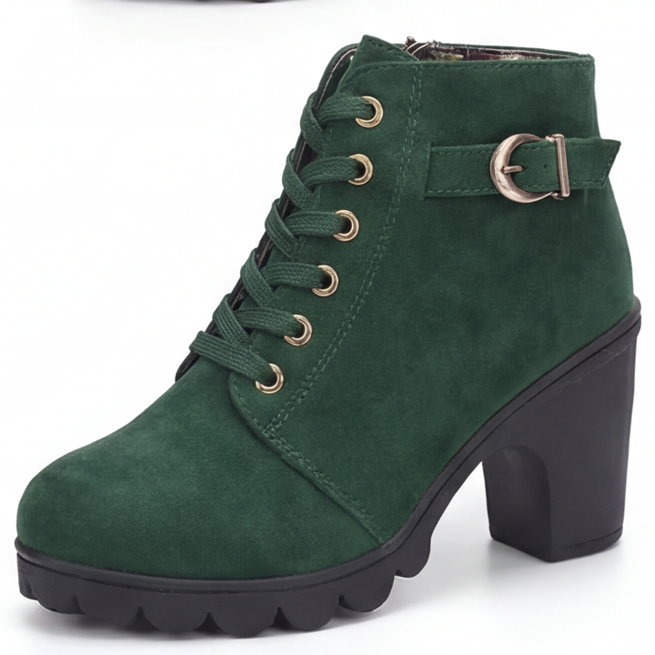 Strovia - Chunky Heel Ankle Boots with Fur Lining