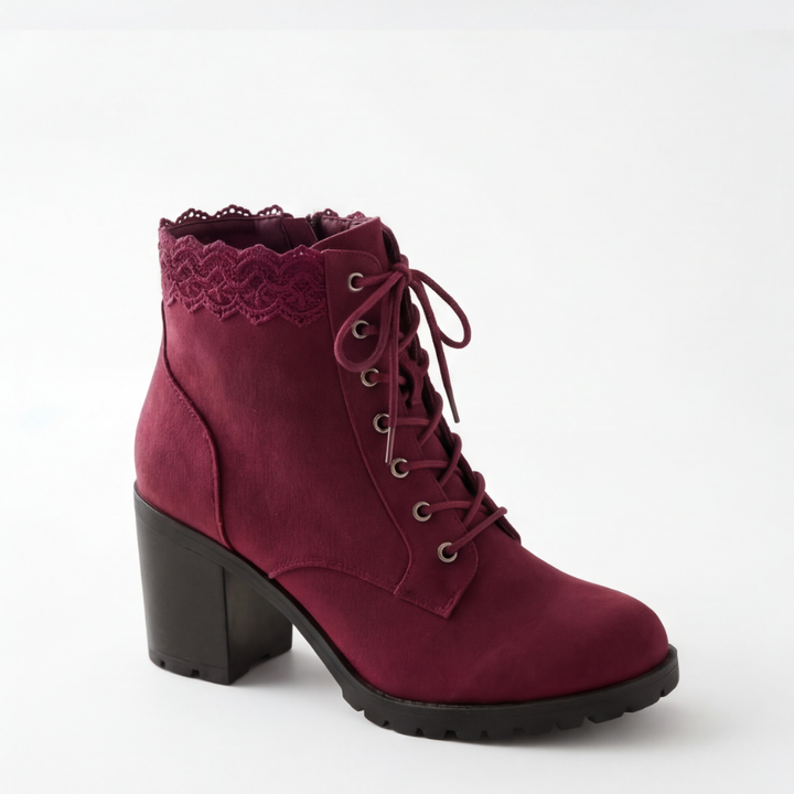 Lacelle - Romantic Lace Trim Suede Ankle Boots