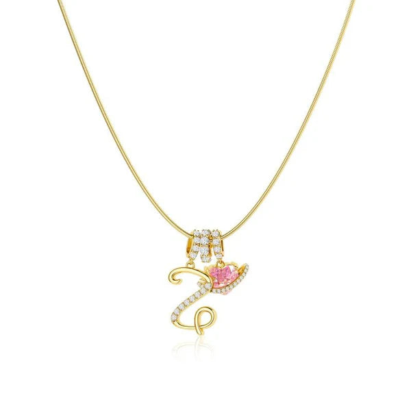 LUMARA – 3-Layer Initial Necklace with Pink Heart Zircon