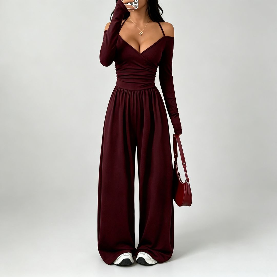 Elara – Off-Shoulder Wrap Wide-Leg Jumpsuit