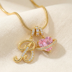 LUMARA – 3-Layer Initial Necklace with Pink Heart Zircon