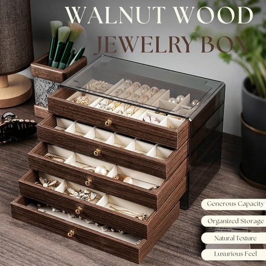 Jeweluxe™ – 5-Layer Walnut Wood Jewelry Box
