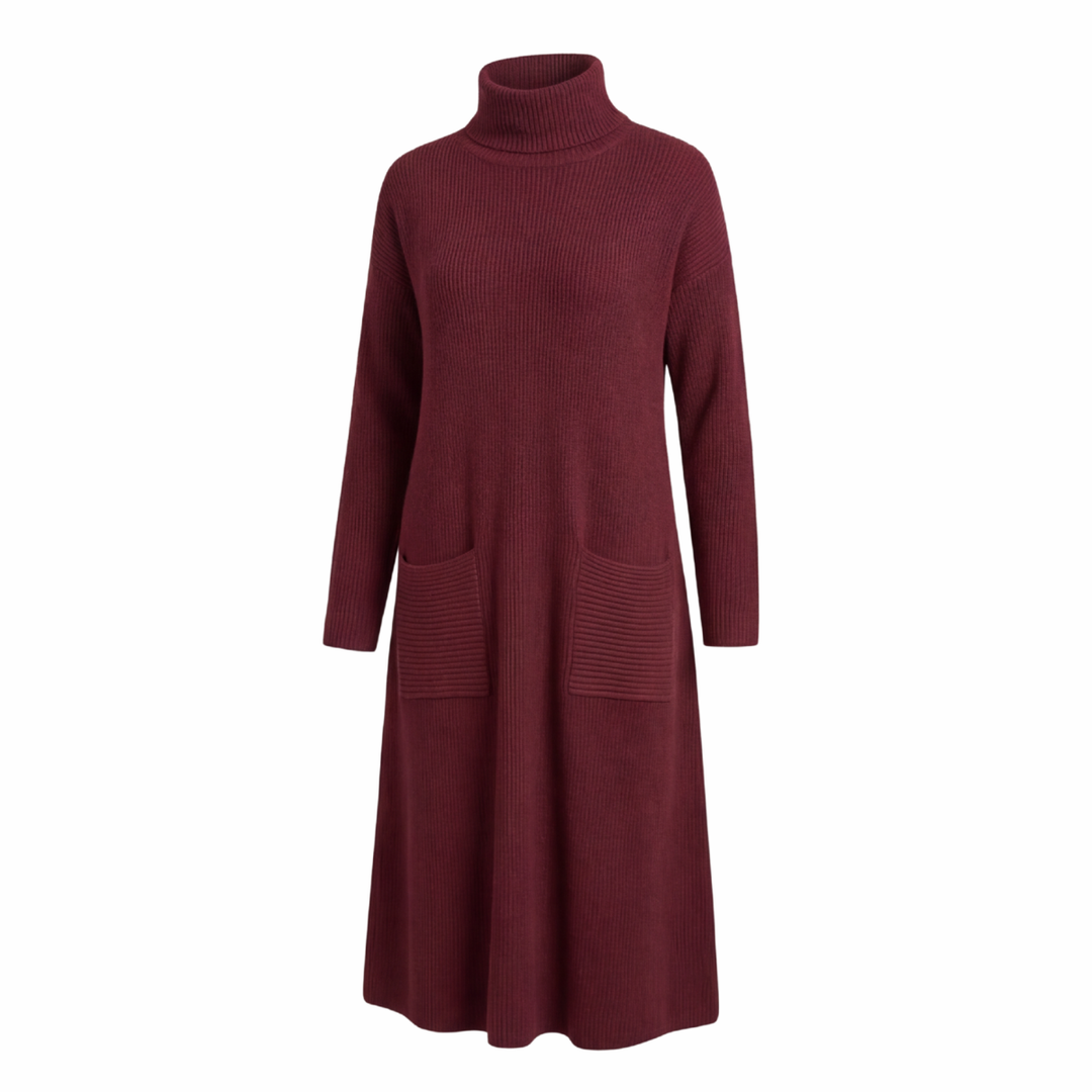 Velara™ - Relaxed Turtleneck Sweater Dress with Pockets