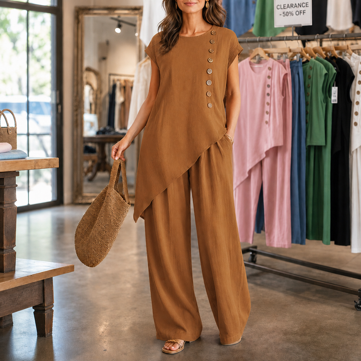 Wearbella – Asymmetric Hem Roomy-Fit Top And Pants Set