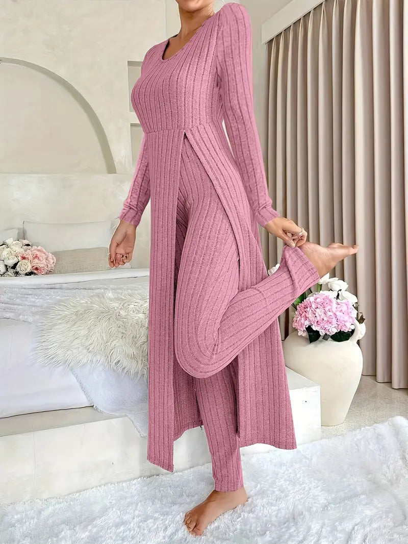Wearbella – Ribbed Longline Top And Slim Pants Set