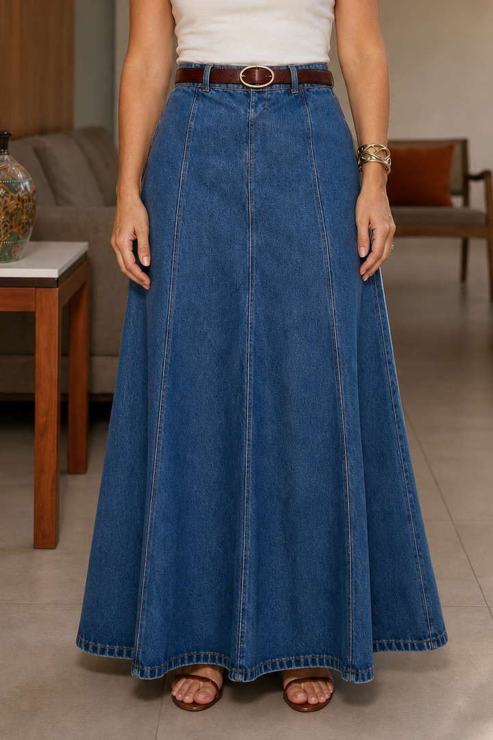 Wearbella – High-Waist A-Line Denim Maxi Skirt