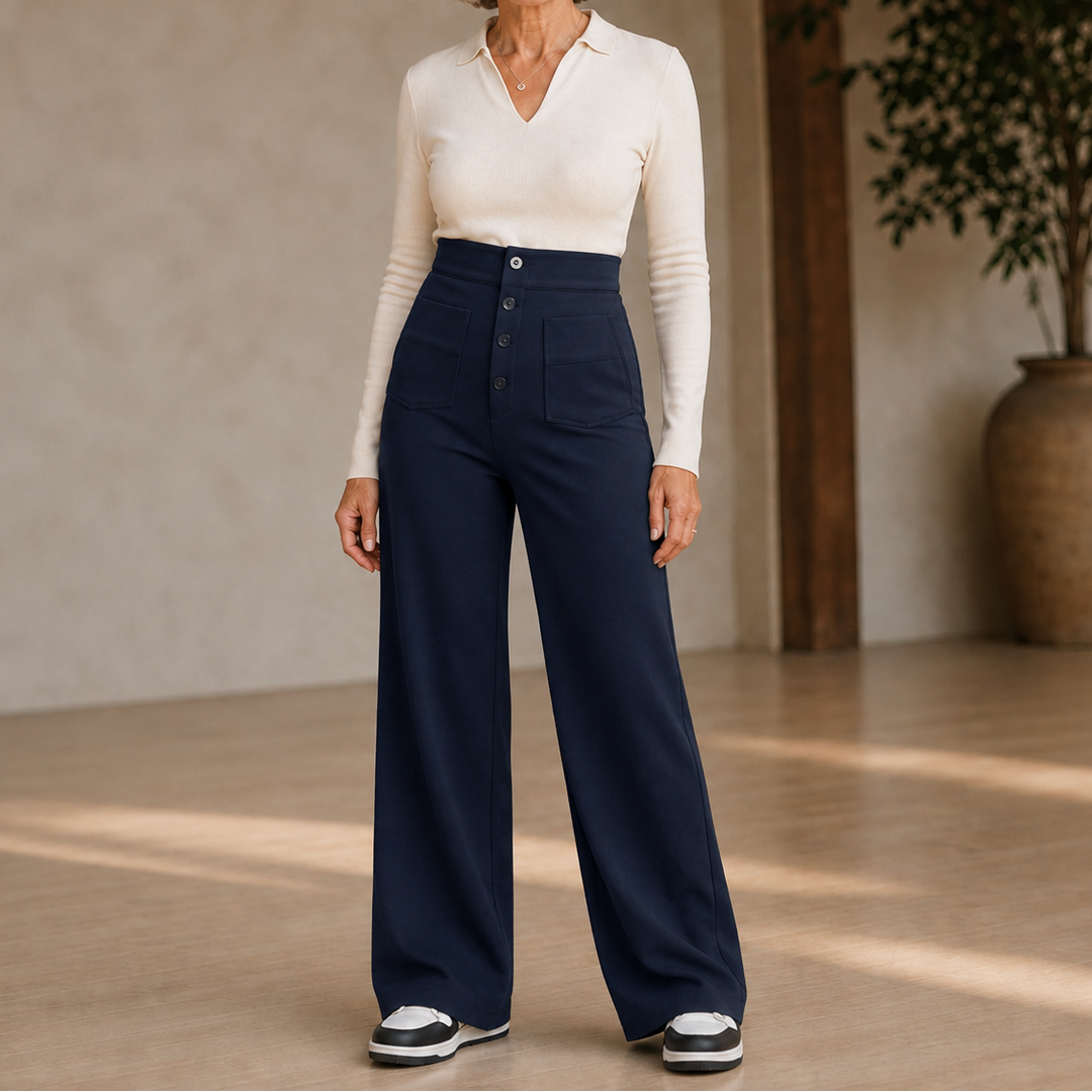 Reliefwear – High-Waist Faux-Button Stretch Pull-On Pants