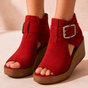 Elsera – Peep-Toe Platform Wedges with Buckle Detail